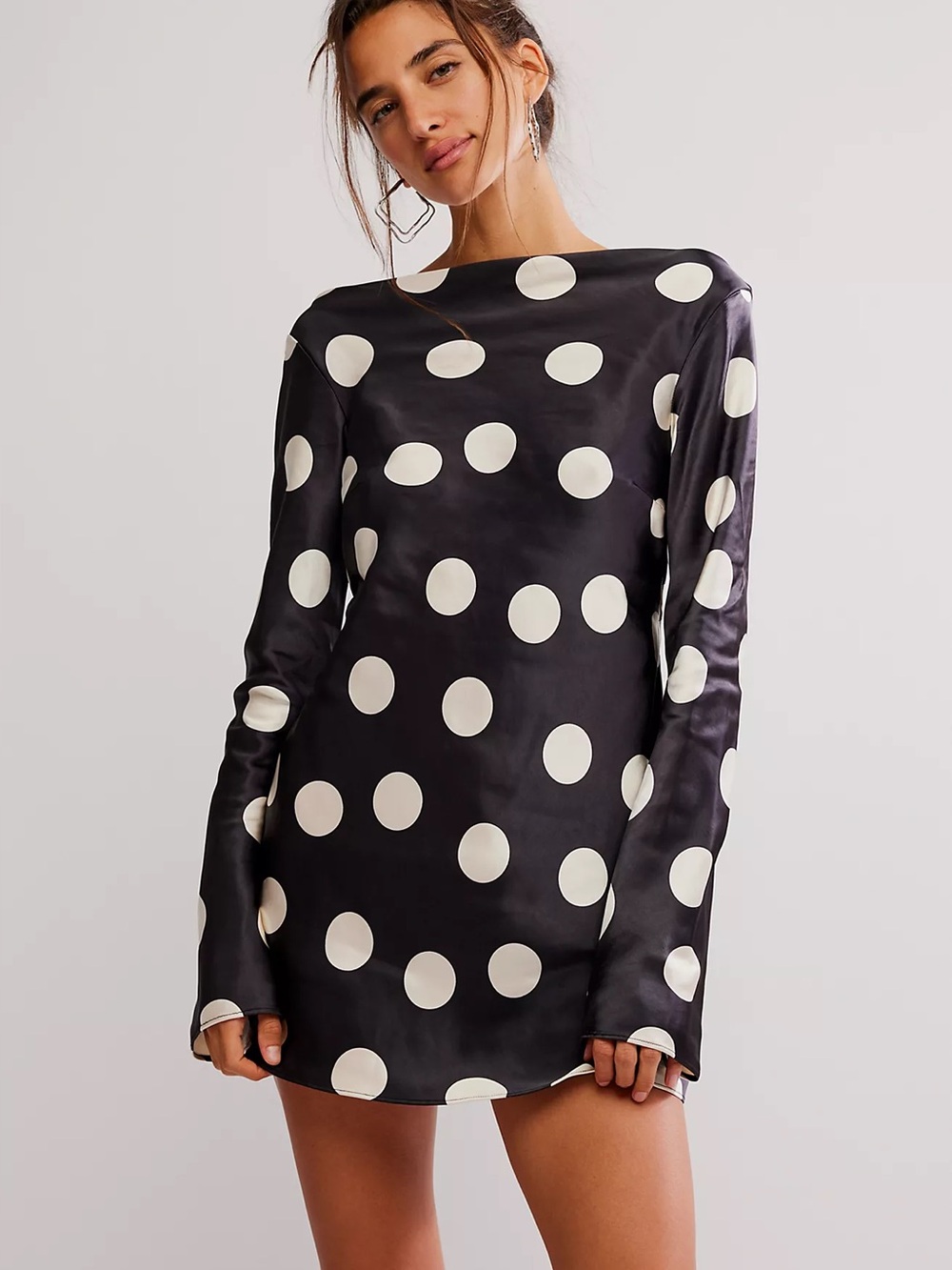Free People Tigre Polka Dot Long-Sleeve Mini Dress - Black & White